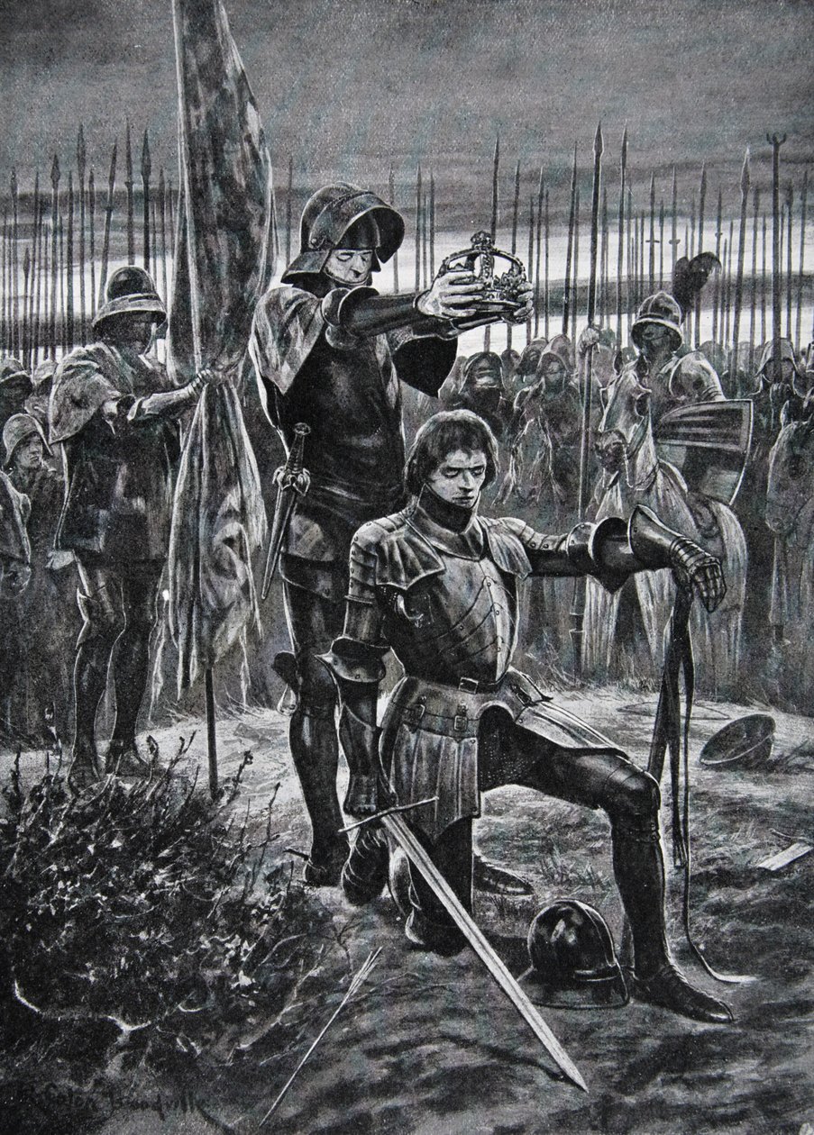 Henry VII krönt i Bosworth, illustration från 