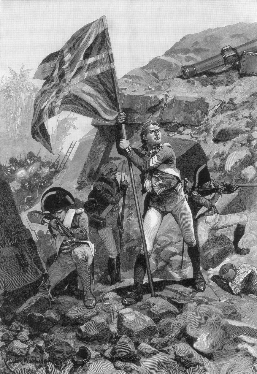 Sergeant Grahams modiga uppförande, slaget vid Seringapatam, 1894. av Richard Caton II Woodville