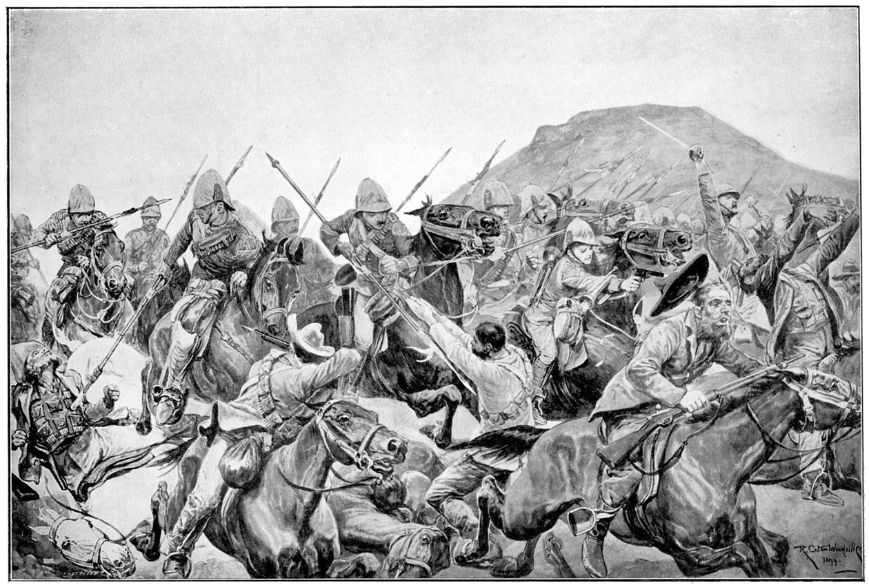 Anklagelse för 5:e Lancers vid Elandslaagte, 2:a boerkriget, 21 november 1899. av Richard Caton II Woodville