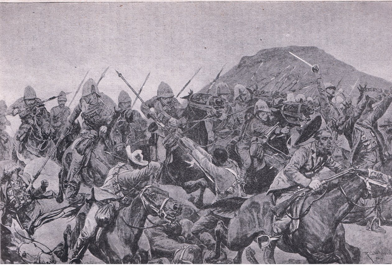 Slaget vid Elandslaagte: kavalleriladdningen (litho) av Richard Caton II Woodville