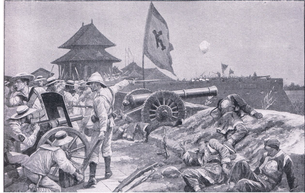 Tientsin: slåss på vallarna (litho) av Richard Caton II Woodville