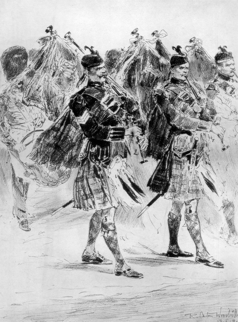 Till Pipes klagan, The Highland Soldiers Lament, 1910. av Richard Caton II Woodville