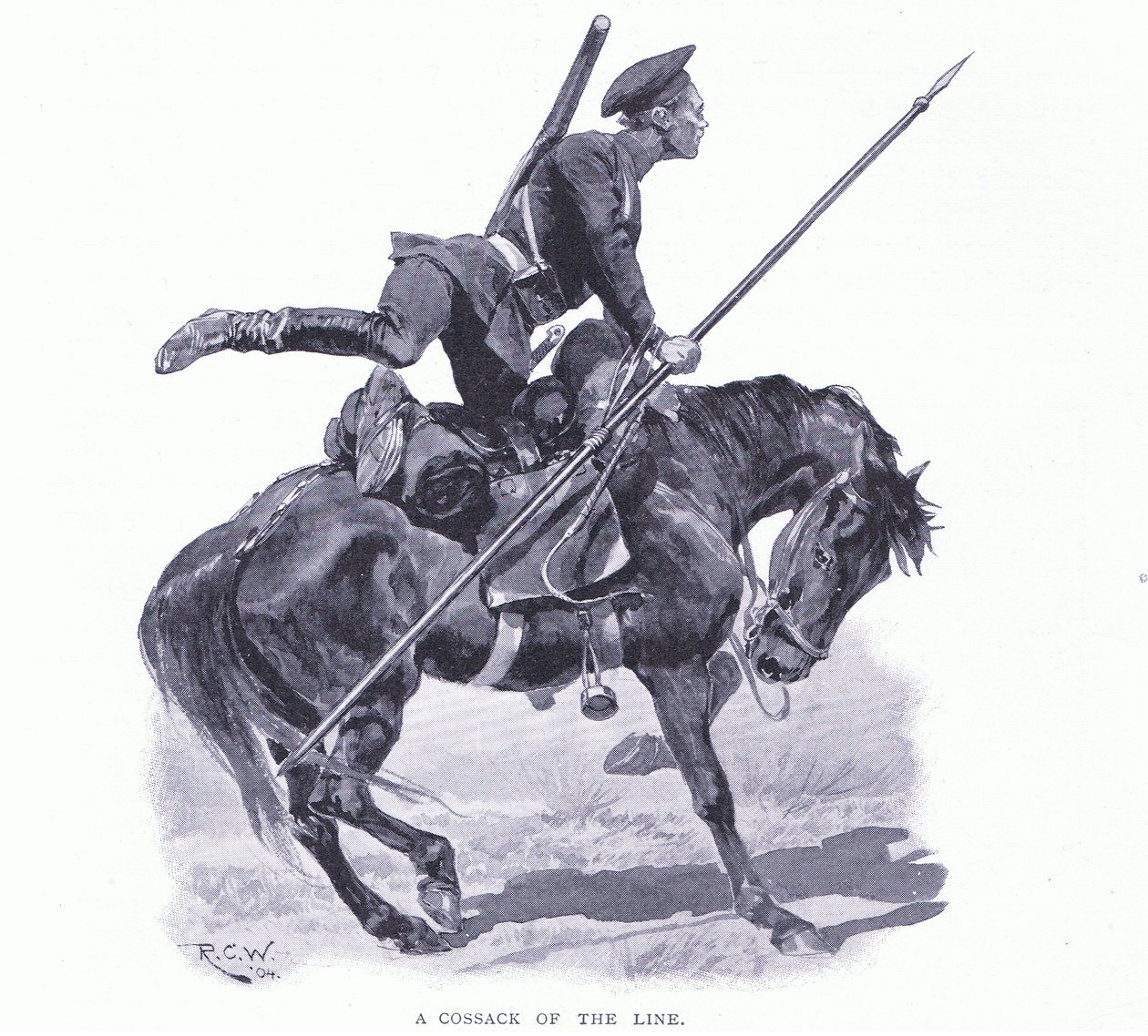 En kosack av linjen, illustration från Cassells History of the Russian-Japanese War Vol 1, c.1900 av Richard Caton Woodville
