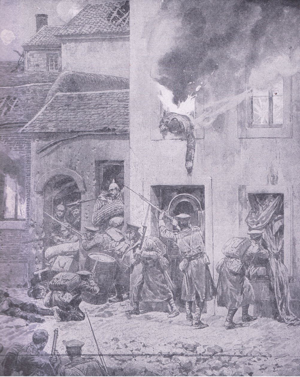 Fattar med fienden: Hus till hus-strider i Ypres, från History of the Great War Vol 3 publicerad av Waverley Book Co Limited, ca 1920 av Richard Caton Woodville