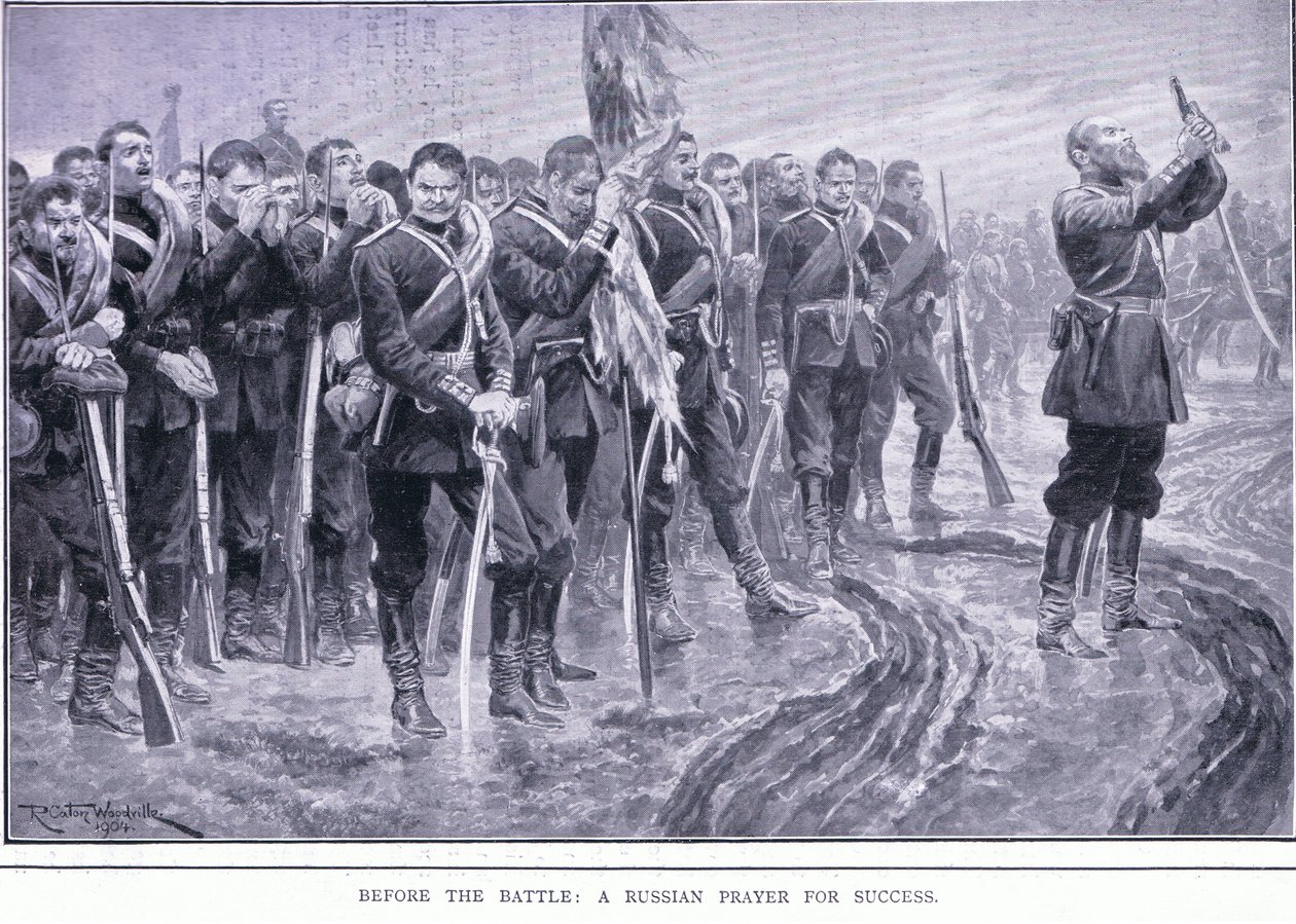Före slaget: En rysk bön för framgång, illustration från Cassells History of the Russian-Japanese War Vol 1, c.1900 av Richard Caton Woodville