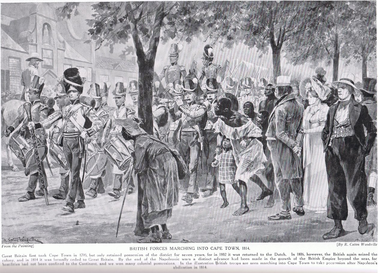 Brittiska styrkor marscherar in i Kapstaden, illustration från 