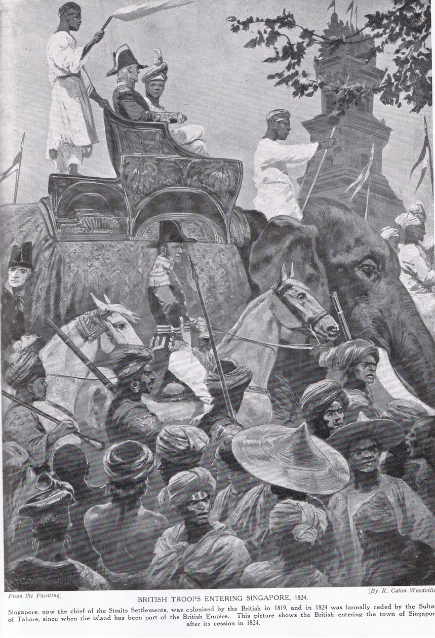 Brittiska trupper på väg in i Singapore, 1824, illustration från 