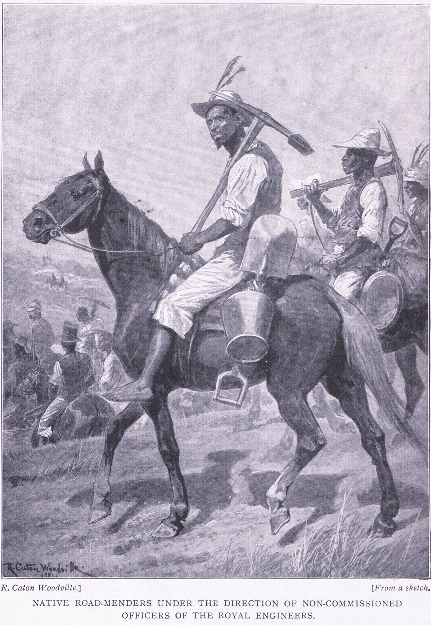 Native road menders, från After Pretoria: The Guerilla War publicerad av Harmsworth Bros Limited, 1901 av Richard Caton Woodville