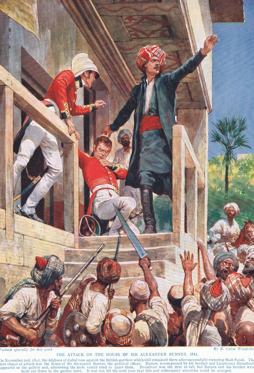 Attacken mot Sir Alexander Burnes hus, ca 1910 av Richard Caton Woodville