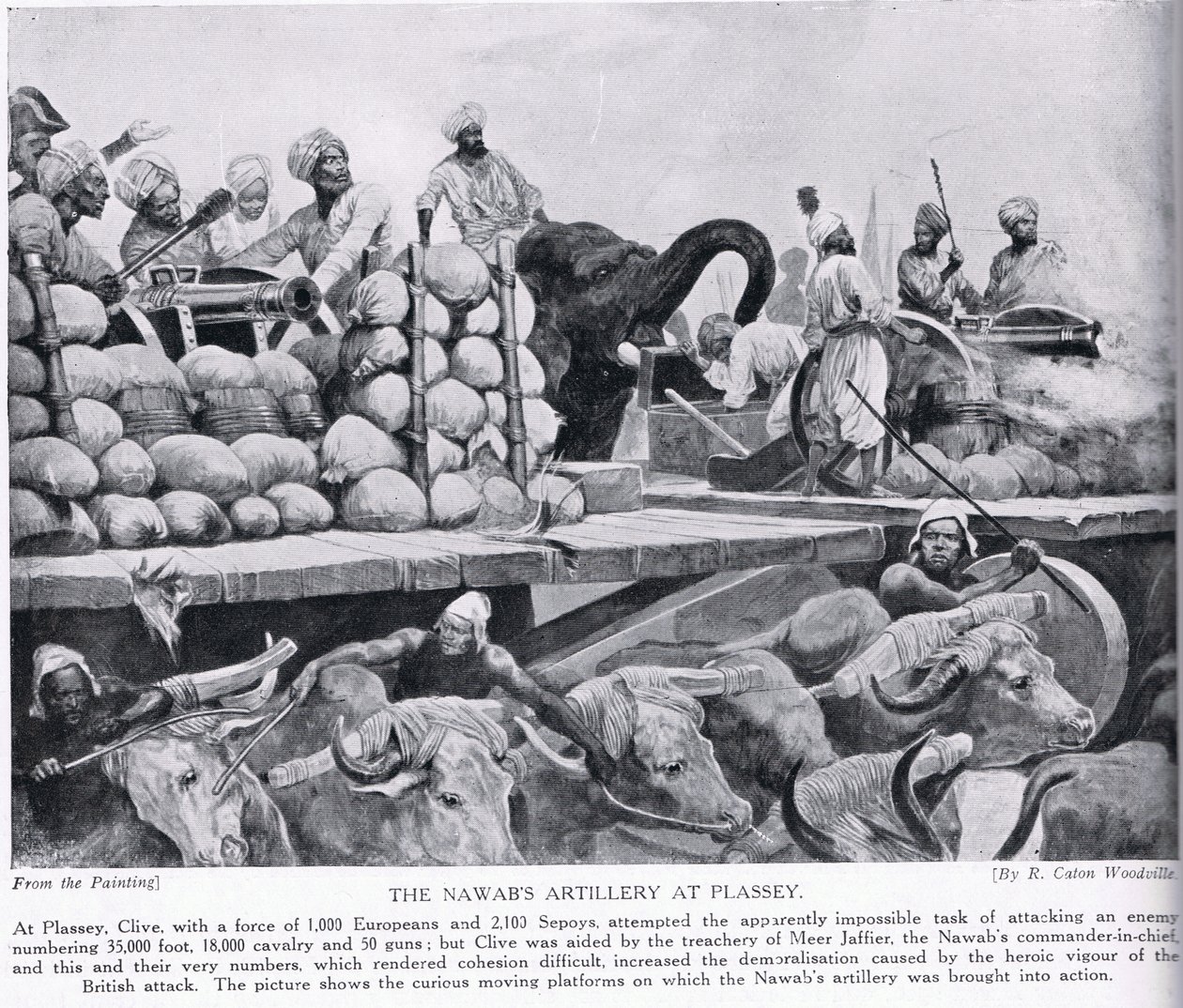 Nawabs artilleri vid Plassey, illustration från 