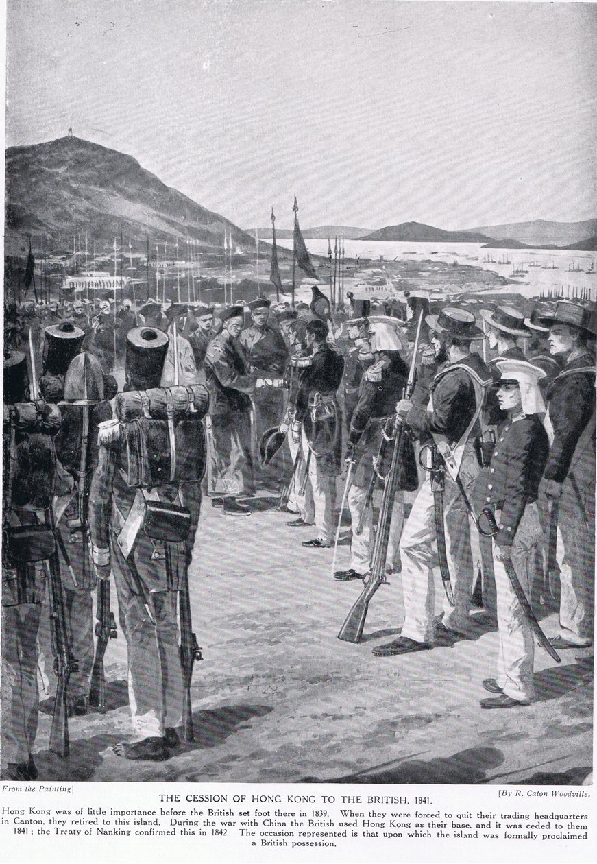 Överlåtelsen av Hong Kong till britterna, 1841, illustration från 