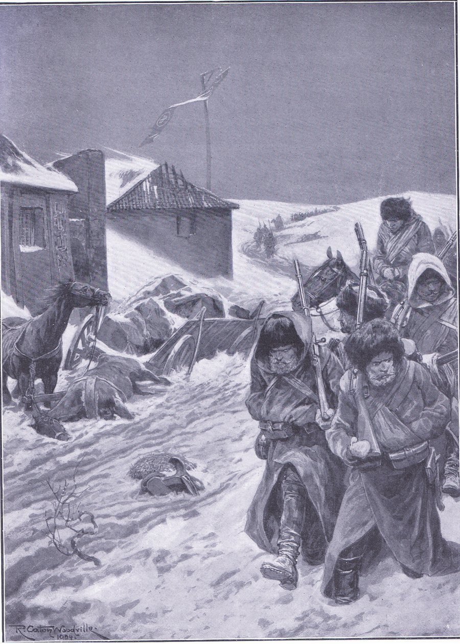 Den oändliga marschen österut: En välbekant syn på vägen, illustration från Cassells History of the Russo-Japanese War Vol 1, c.1900 av Richard Caton Woodville