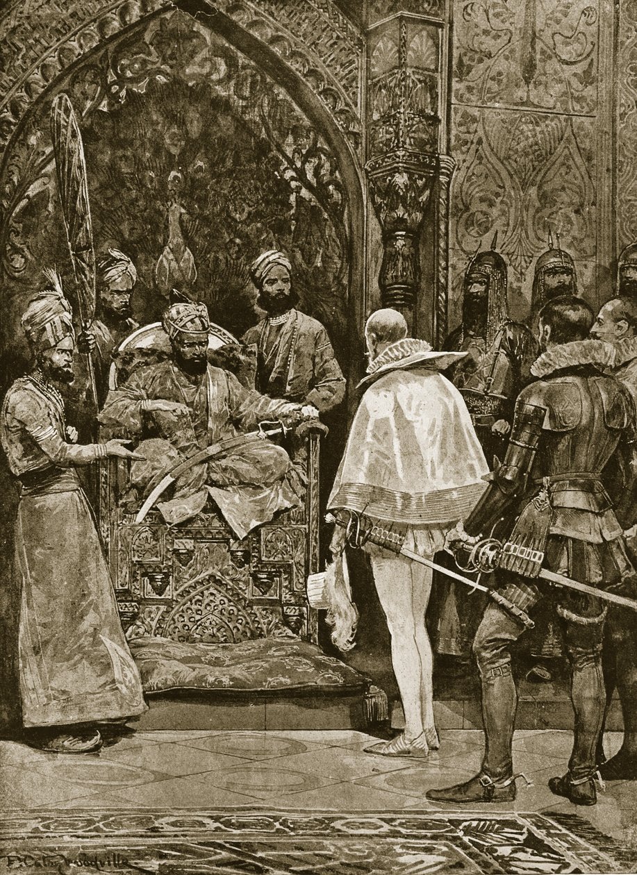 En tidig engelsk ambassad till Indien, 1599, illustration från 