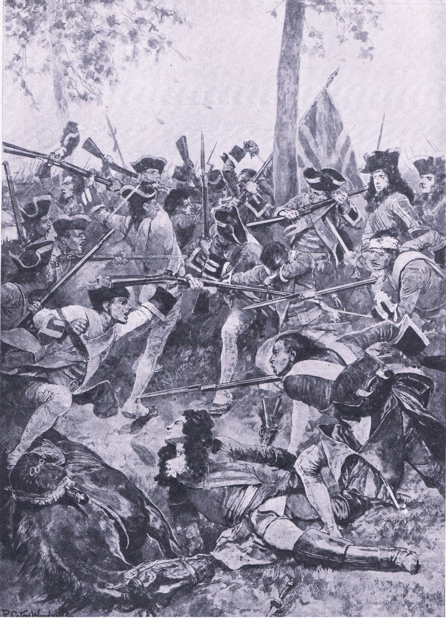 Slaget vid Ramilles, 23 maj 1706: Irländska regementets attack, illustration från British Battles on Land and Sea, 1915 av Richard Caton Woodville junior