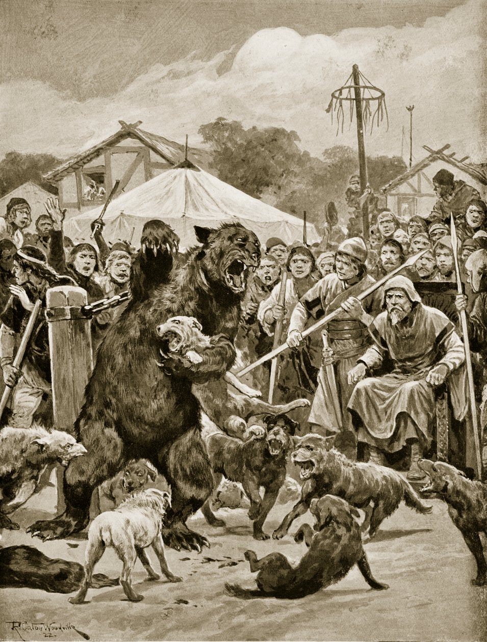 Bear Baiting in Saxon Times, illustration från 