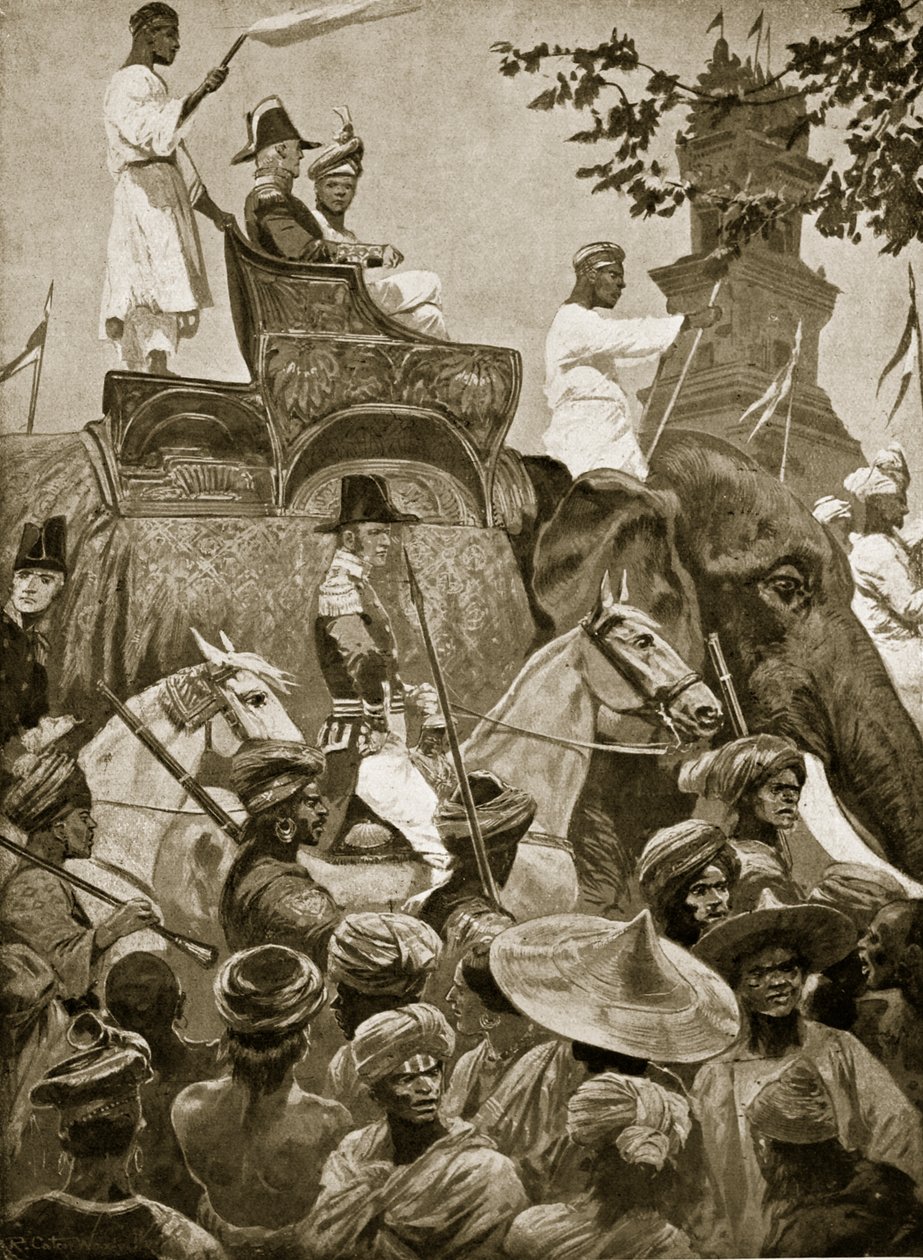 Brittiska trupper på väg in i Singapore, 1824, illustration från 