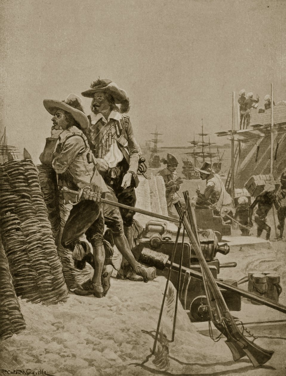 Byggandet av det första fortet i Madras, 1640, illustration från "Hutchinson