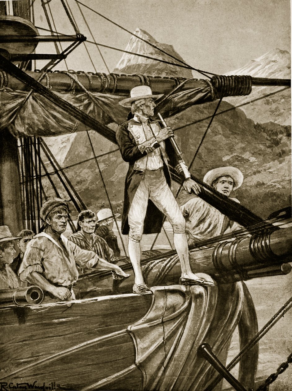 Kapten Cook närmar sig Nya Zeeland, illustration från 