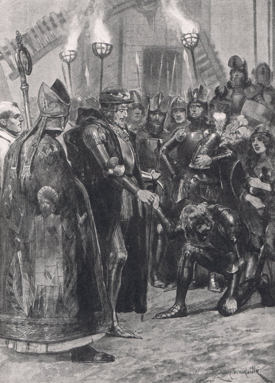 Edward III hälsar prinsen av Wales efter slaget vid Crecy, illustration från 