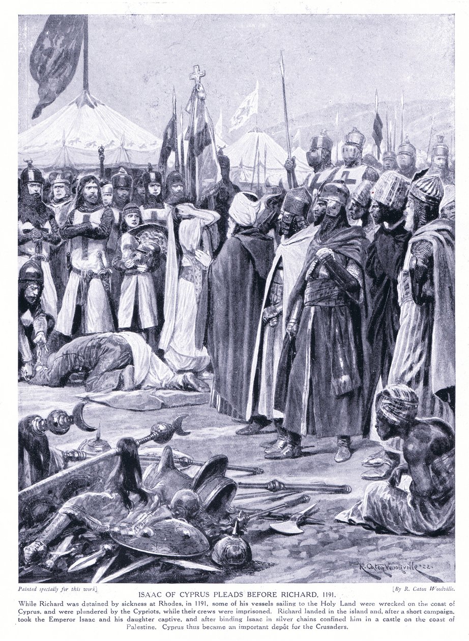 Isaac av Cypern vädjar inför Richard I AD1191, 1920-talet av Richard Caton Woodville junior