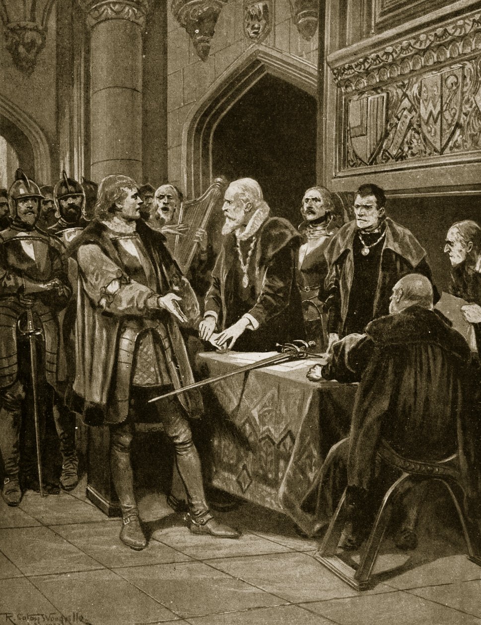 Lord Thomas Fitzgerald kastar ner sitt svärd, illustration från 
