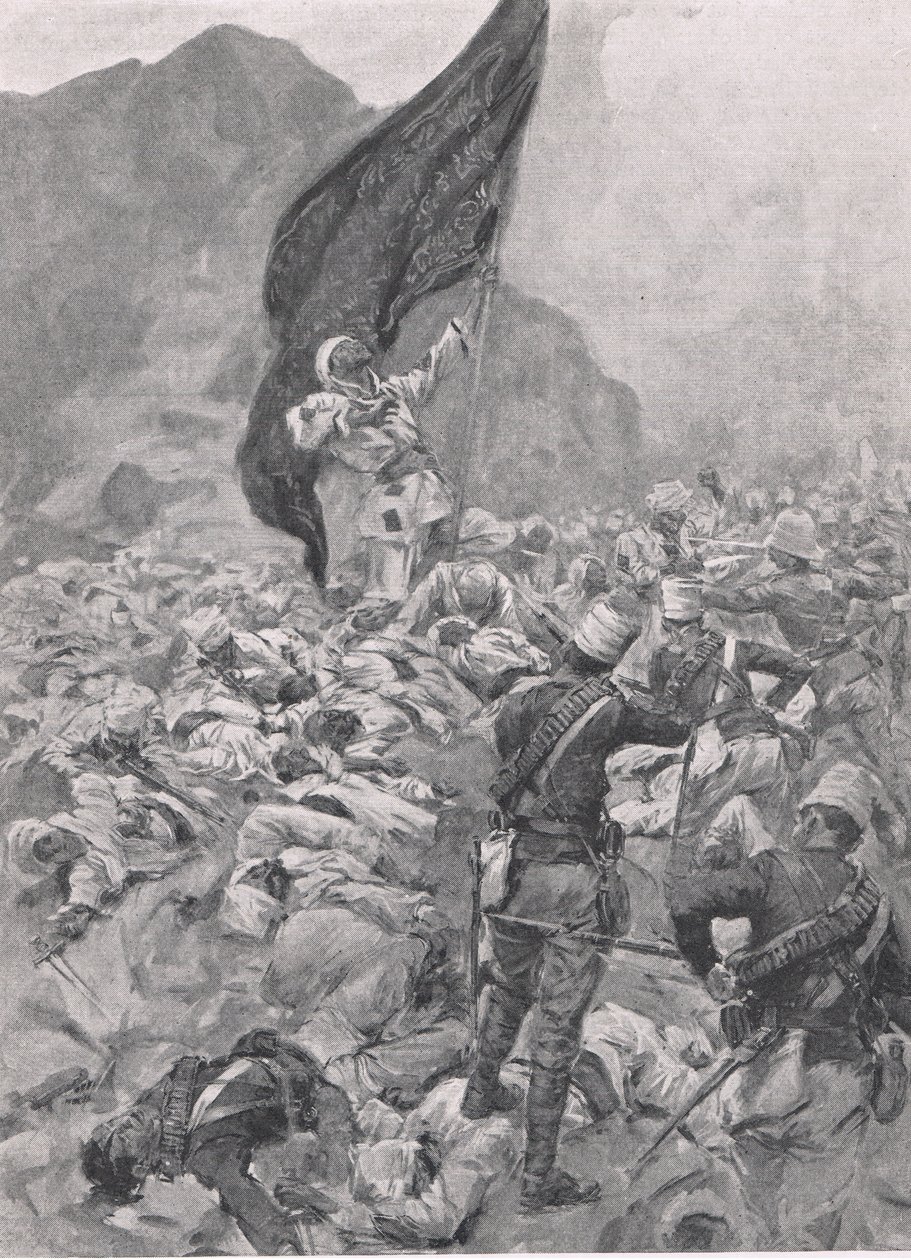 Omdurman: Den sista bäraren av den svarta flaggan, 2 september 1898, illustration från British Battles on Land and Sea, 1915 av Richard Caton Woodville junior