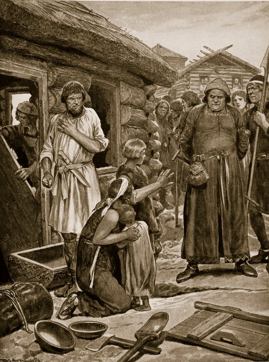 Överbeskattade medborgare som kastas ut ur sina hus, illustration från "Hutchinson