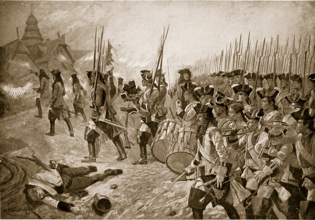 Slaget vid Blenheim: stormning av byn, illustration från "Hutchinson