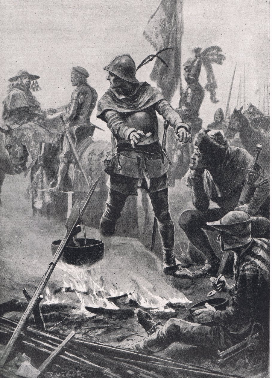 Prinsen av Wales tar avsked från kardinal de Talleyrand-Perigord på morgonen av slaget vid Poitiers, den 19 september 1356, illustration från brittiska striderna på land och hav, publicerad av Casse av Richard Caton Woodville junior