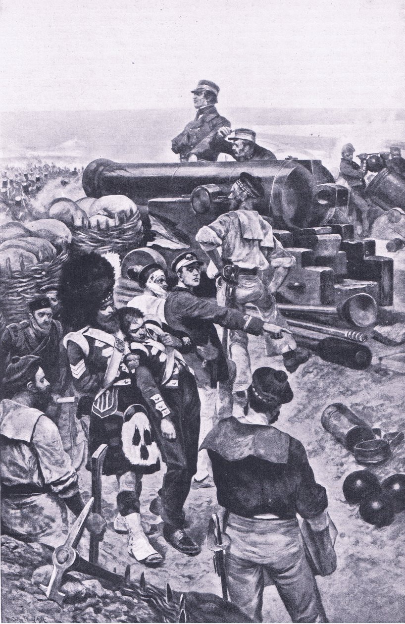 Anfallet på Sevastopol, 1855, illustration från brittiska striderna på land och hav, 1915 av Richard Caton Woodville junior