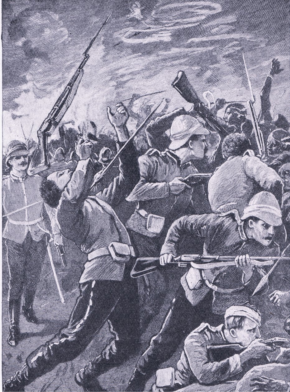Försvaret av Rorkes Drift, illustration från British Battles on Land and Sea, 1915 av Richard Caton Woodville junior
