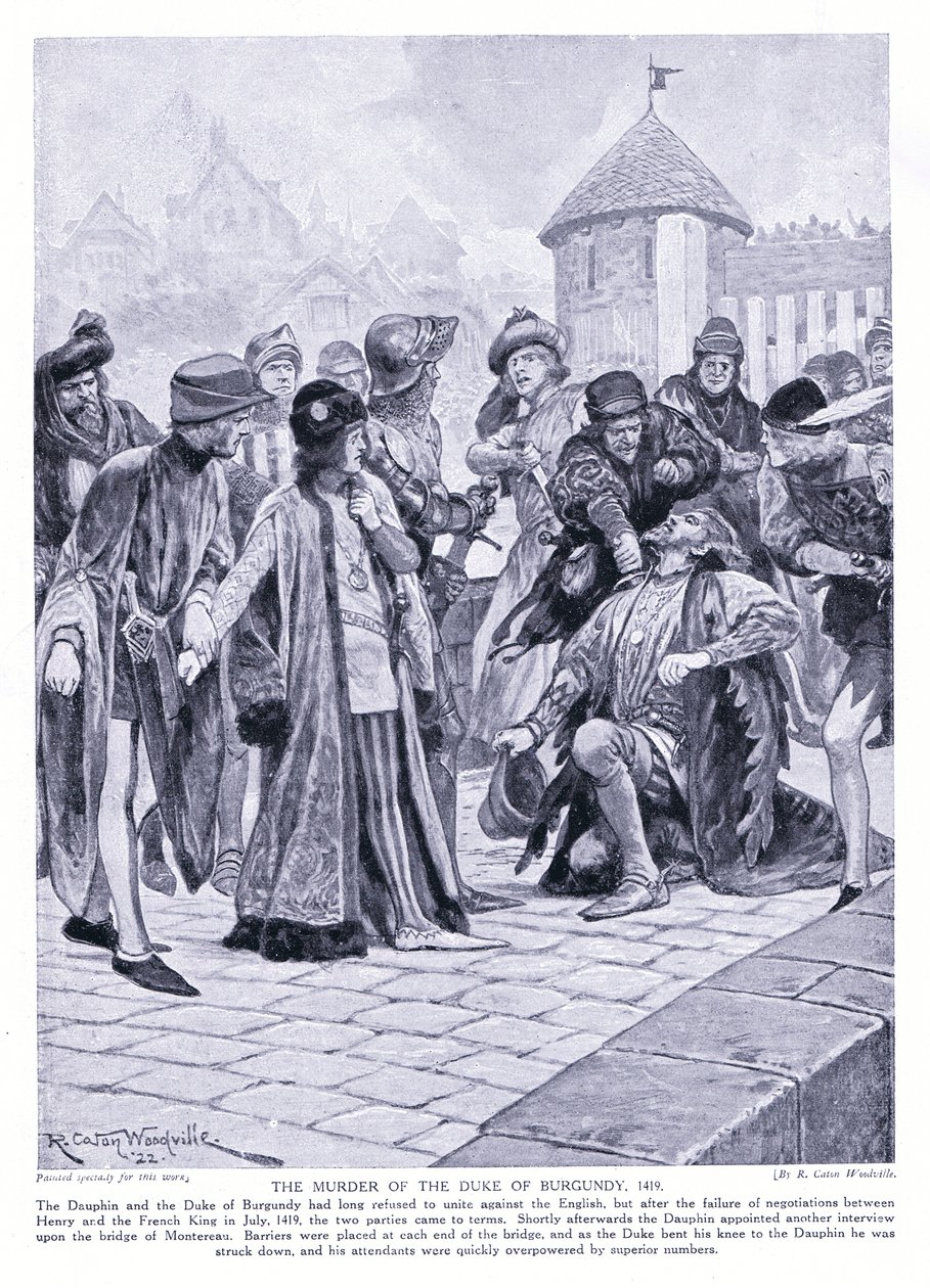 Mordet på hertigen av Bourgogne AD1419, 1920-talet av Richard Caton Woodville junior