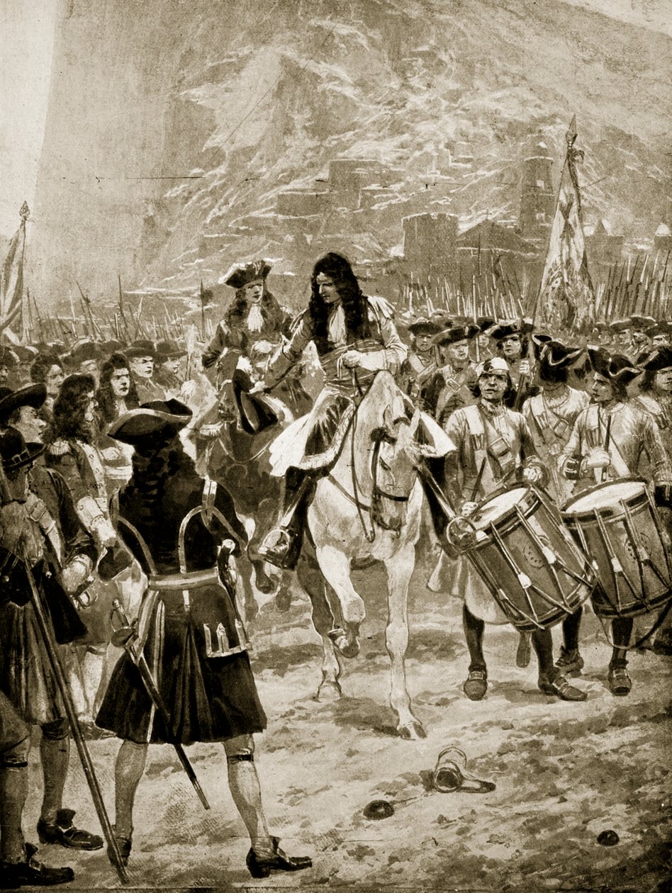 Överlämnandet av Gibraltar till engelsmännen, 24 juli 1704, illustration från 