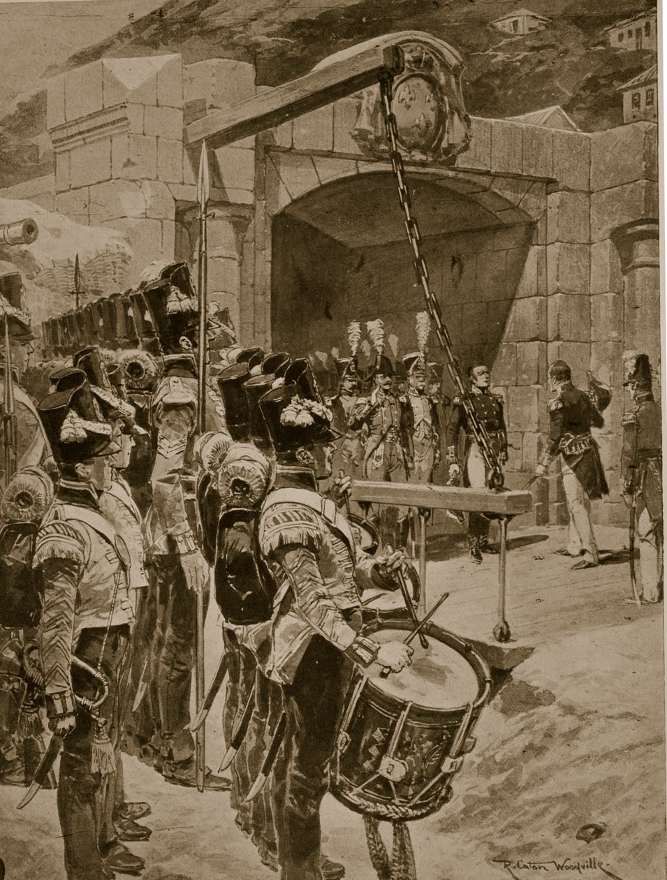 Överlämnandet av Mauritius Isle till britterna 1810, illustration från 