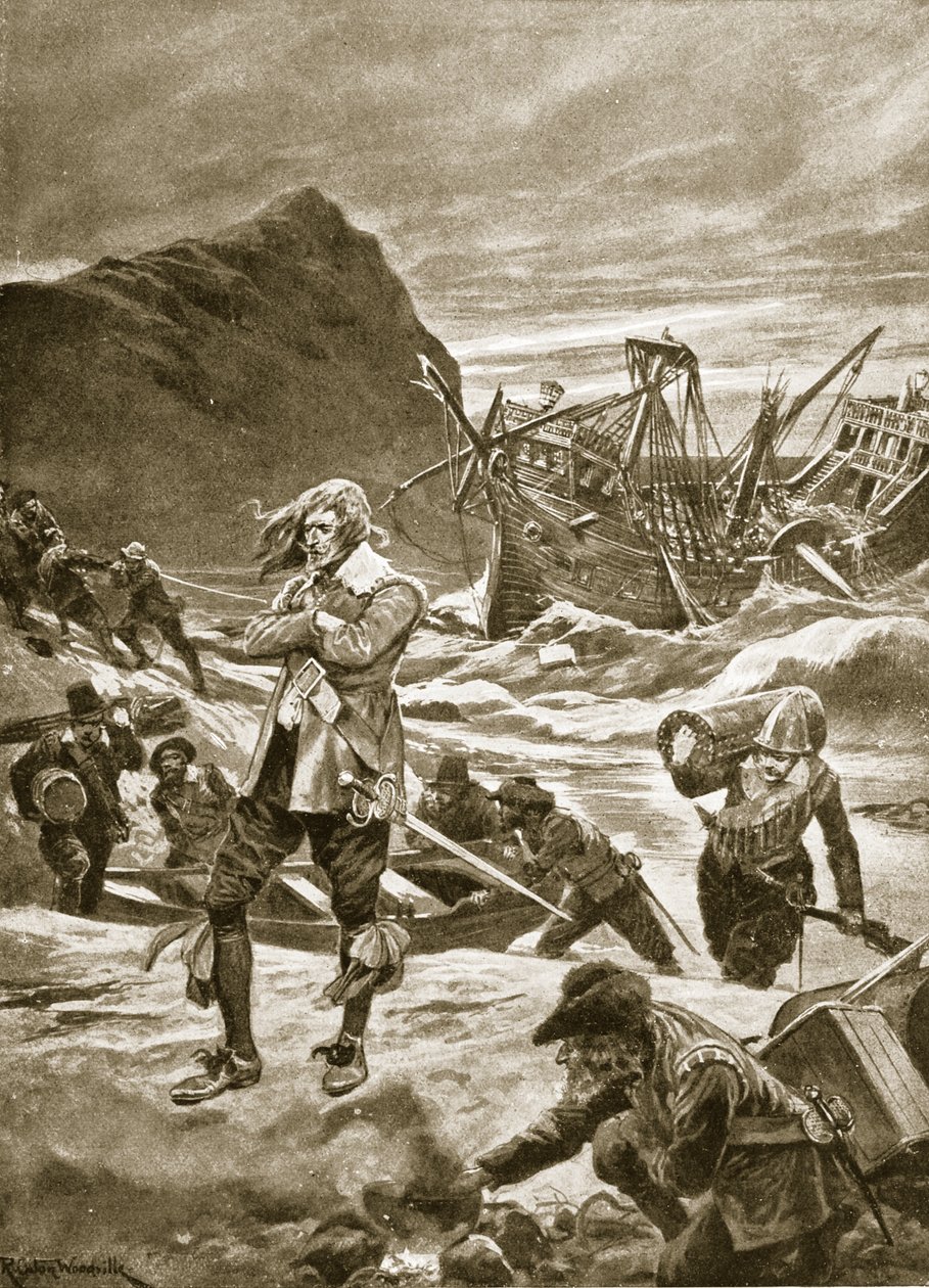 Wrecked upon the Bermudas, 1609, illustration från 