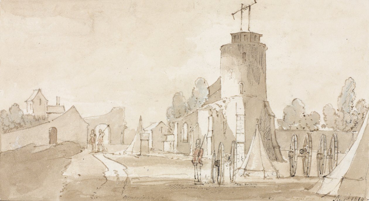Mont St Jean, byn i slaget vid Waterloo, söder om Bryssel, 1815 av Richard Colt Hoare