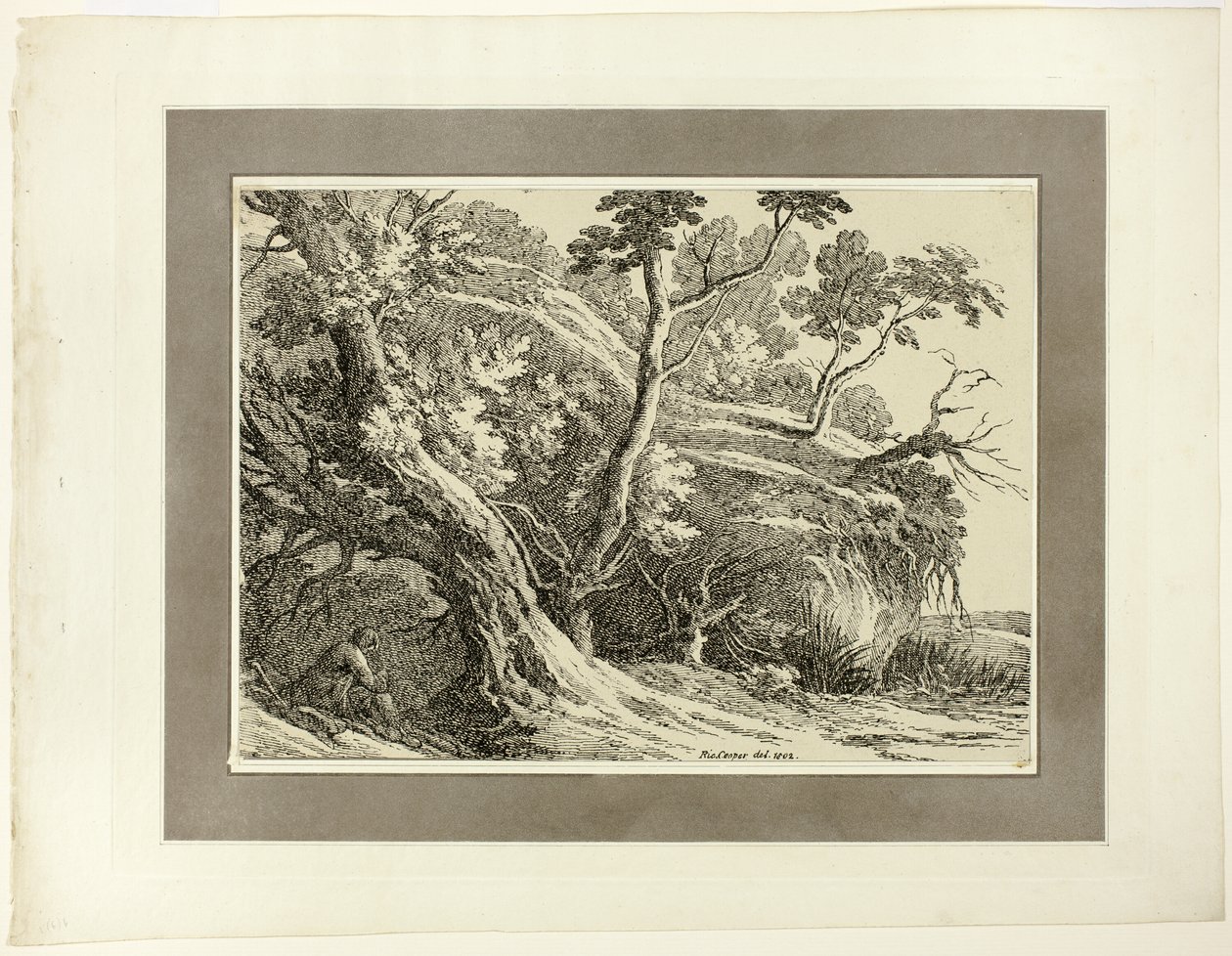 Landskap med stora träd, från det första numret av Specimens of Polyautography av Richard Cooper II