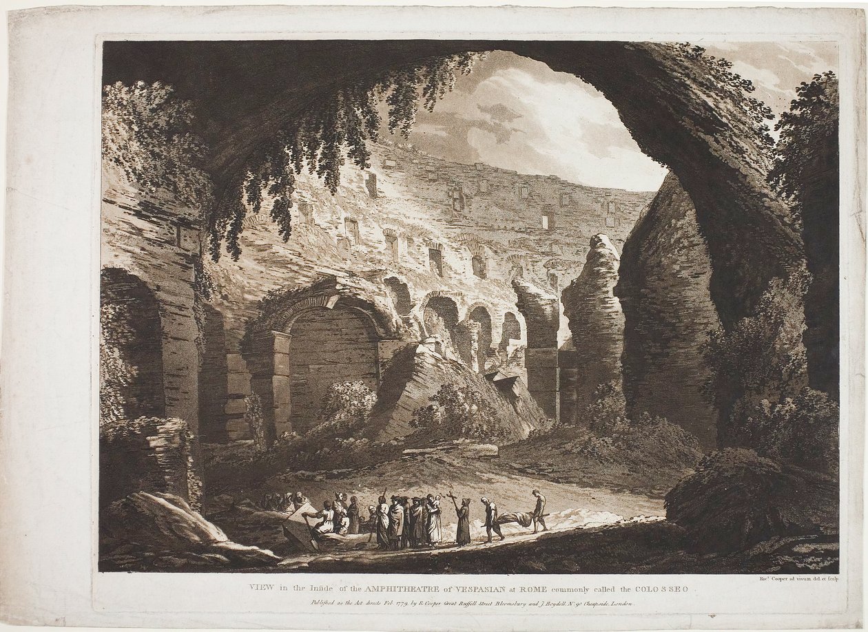 Vy över insidan av Vespasianus amfiteater i Rom (kallad "Colosseo") av Richard Cooper II