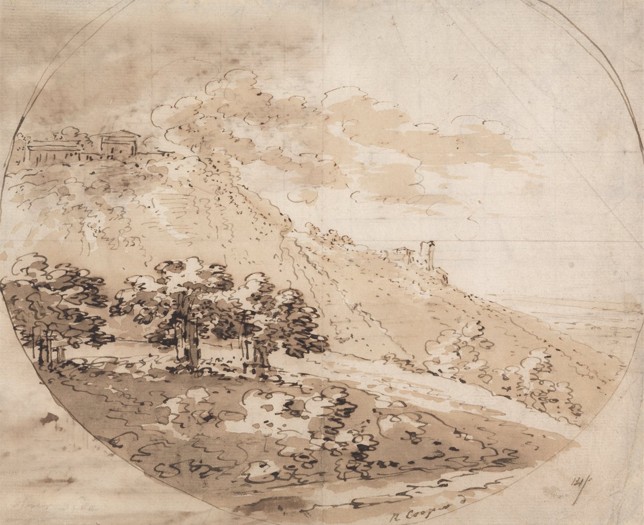 Ovalt kuperat landskap av Richard Cooper the Elder