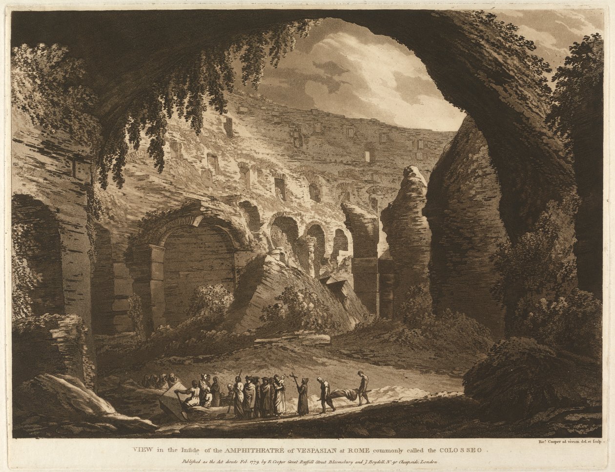 Utsikt på insidan av amfiteatern Vespasion i Rom, vanligen kallad Colosseo av Richard Cooper the Elder