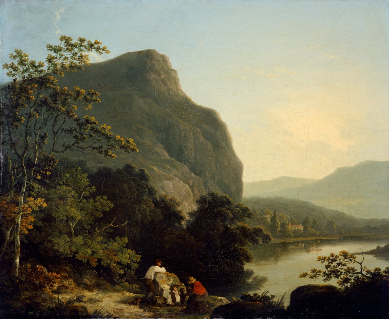 "Klassiskt landskap med en sjö", 1788 av Richard Corbould