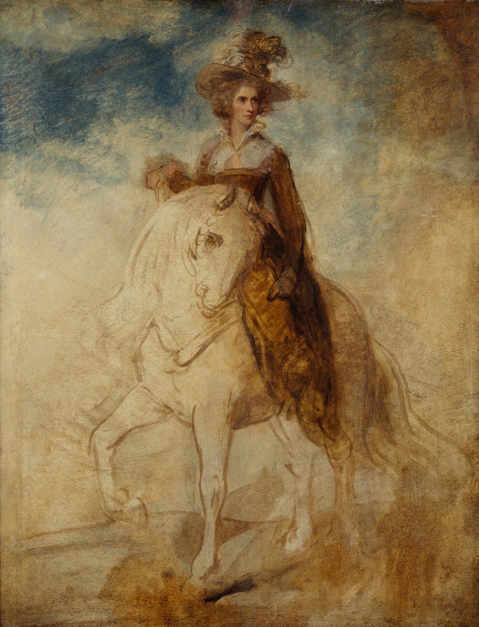 Ridsporträtt av en dam, sägs vara Lady Elizabeth Foster (olja på panel) av Richard Cosway