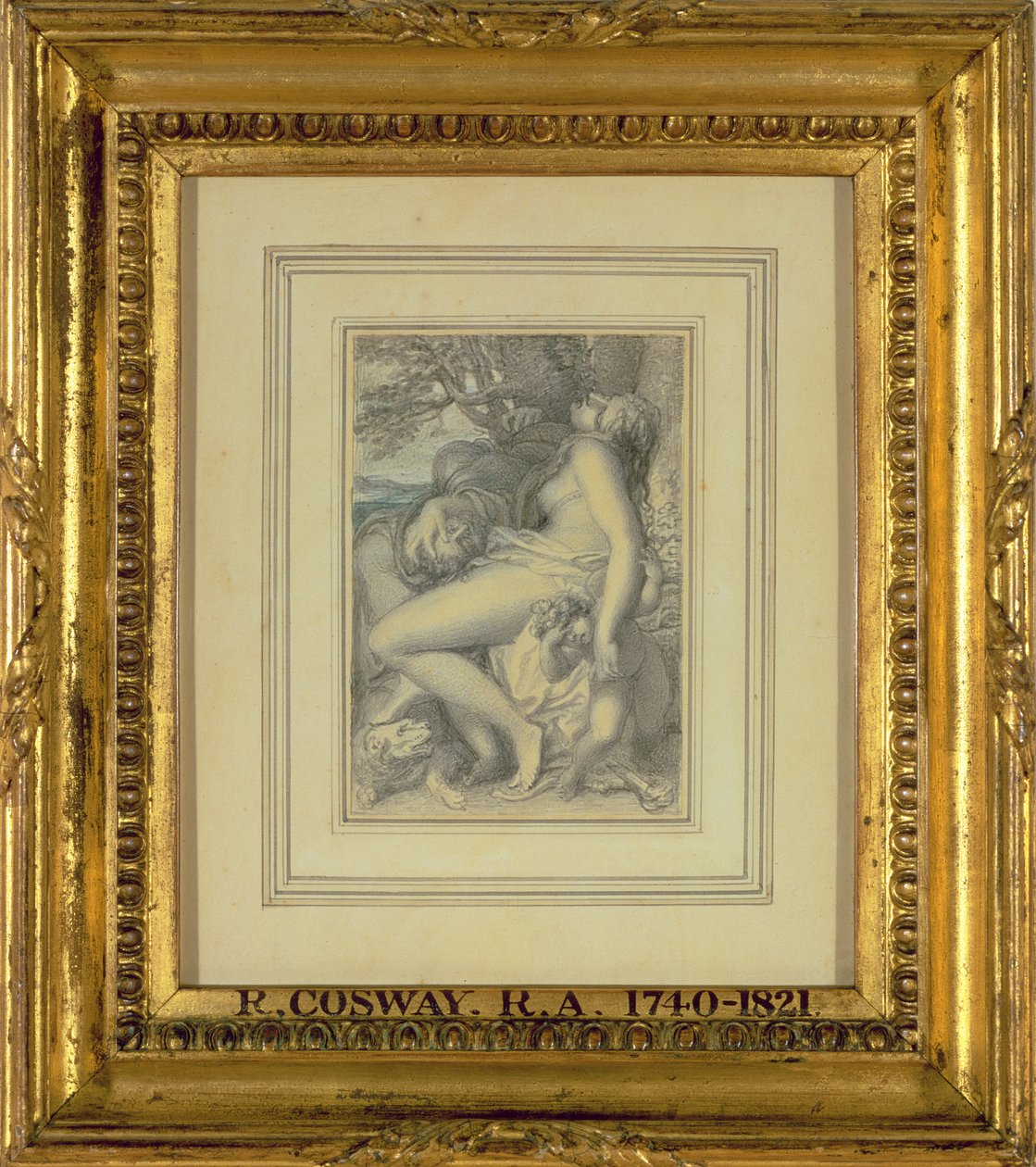 Mars vilar i Venus knä, ca 1805-15 (wc över penna på papper) av Richard Cosway