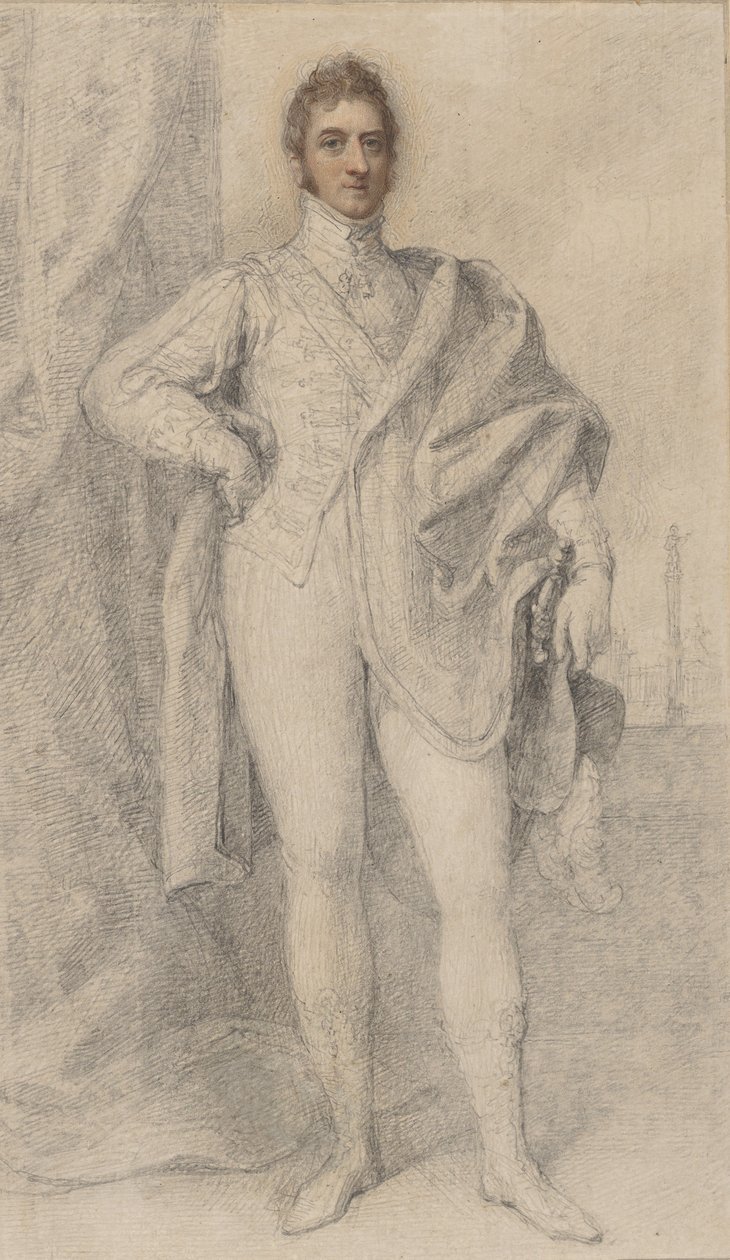 Porträtt av George, 5:e hertigen av Marlborough, med Blenheim i fjärran, 1817-21. av Richard Cosway