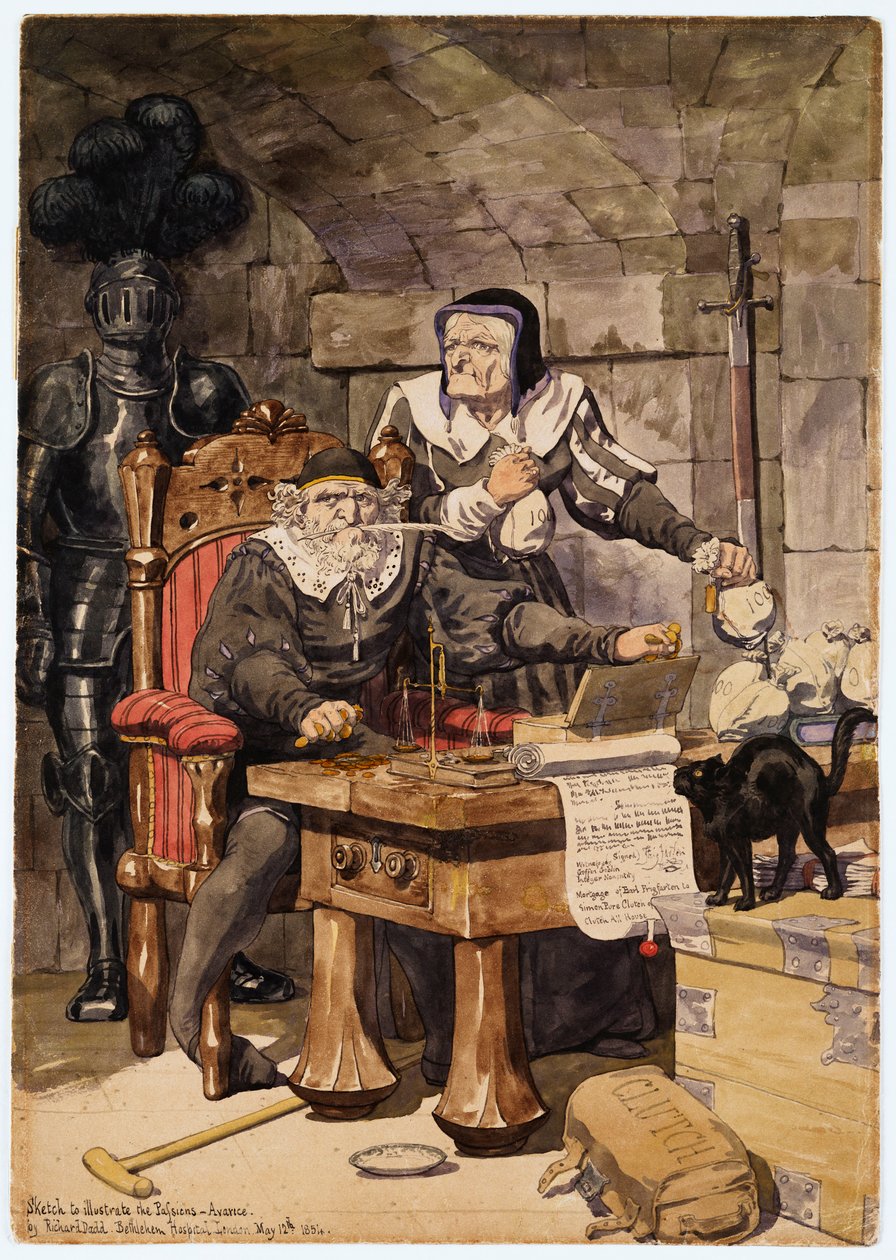 Skiss för att illustrera passionerna - Avarice, 1854 av Richard Dadd