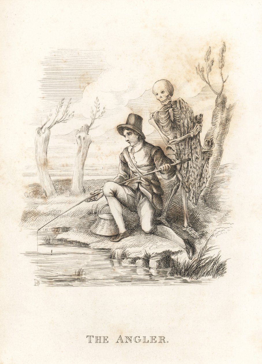 Dödens skelett och sportfiskaren. ,1827 (gravyr) av Richard Dagley