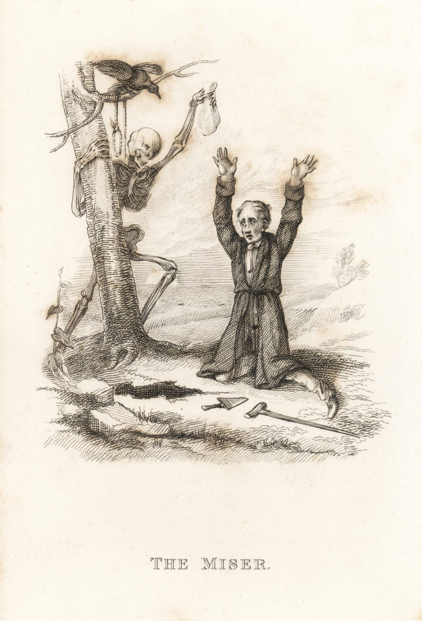 Dödens och snålens skelett. ,1827 (gravyr) av Richard Dagley