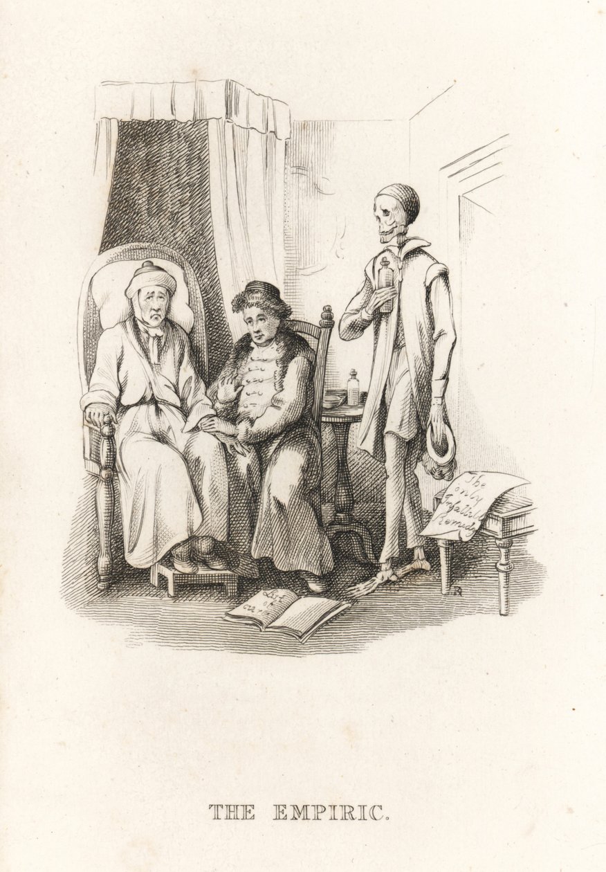 Dödens skelett och kvacksalvaredoktorn. ,1827 (gravyr) av Richard Dagley