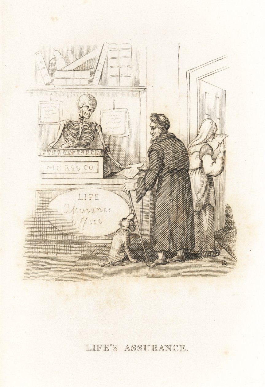 Dödens skelett på försäkringskassan. ,1827 (gravyr) av Richard Dagley