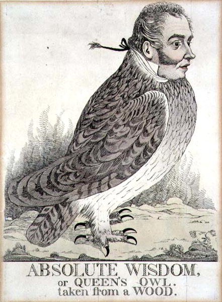 Absolut visdom eller Queens Owl tagen från ett trä (gravyr) av Richard Dighton